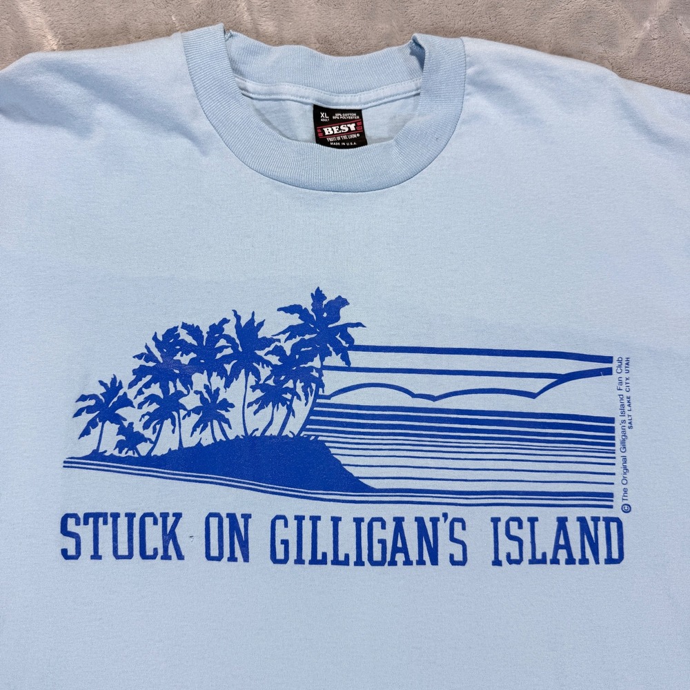 Vintage Fruit of the Loom Best Gilligans Island T Shirt Light Blue‎ XL